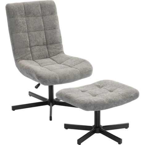 Lounge-Sessel mit Fußhocker drehbar höhenverstellbar neigbare Rückenlehne Velours Grau MODENUIT (1/4)