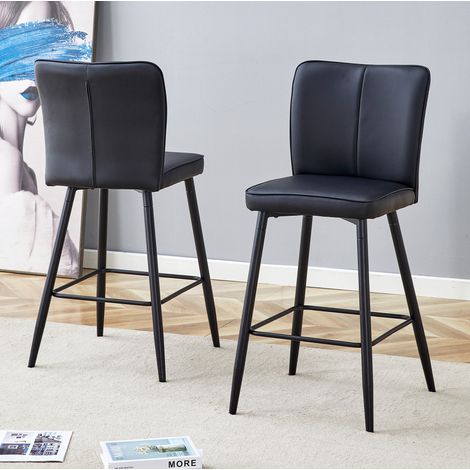 Silla alta tapizada en PU negra con respaldo ergonómico OKMYHOME (1/5)