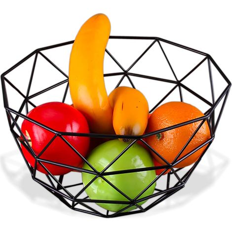 1 Corbeille à fruits, métal, design géométrique, structure ouverte, noir, pour cuisine, salle à manger (1/5)