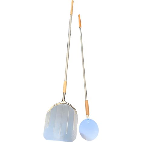 Pala rettangolare in alluminio 32x34 cm pala tonda piccola kit 2 pz con manico in alluminio e terminale in legno di faggio