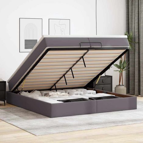 Ottoman-Bett mit Matratzen Grau 200x200 cm Kunstleder (1/5)