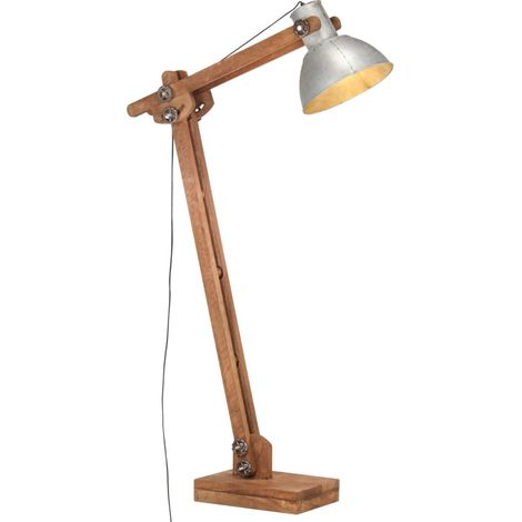 Lámpara de pie madera maciza de mango plateada E27 vidaXL (1/5)