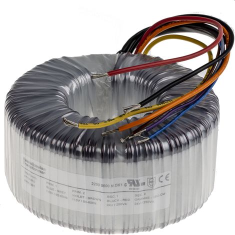 Transformateur torique RS PRO, 2 x 115V c.a. 2 x 24V c.a., 500VA ( Prix pour 1 ) (1/3)