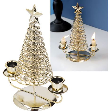 Doppelkerzenhalter aus Metall, goldene Weihnachtsbaum-Dekoration, Geschenk für Zuhause oder Partys (1/5)