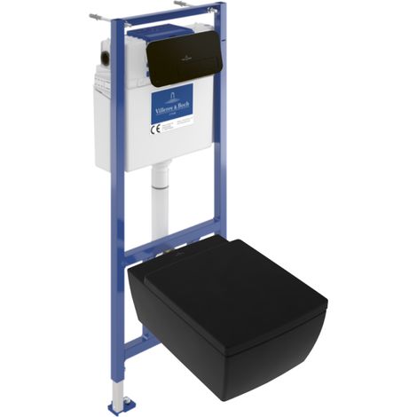 Pack WC suspendu sans bride VILLEROY ET BOCH Memento 2.0 + bâti support + plaque Pure Black