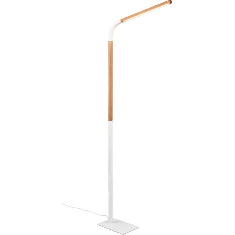 Lampada da terra LED, metallo e legno, bianco e naturale, H 140 cm, Norris (1/5)