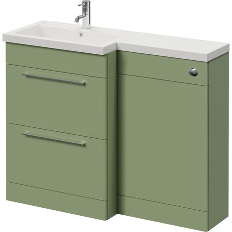 Napoli 390 Olive Green 1100mm 2 Drawer Vanity Unit Toilet Suite with Square Left Hand Lucia Basin - 1100mm - Chrome 320mm HandleWithout Kingston Toilet Pan