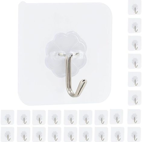 24 Crochets Adhésifs Mural Transparents sans Trace pour Porte Serviette Tableau Plafond et Cuisine – Support jusqu'à 10kg (1/5)