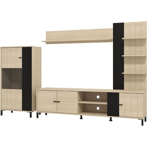 Parete Attrezzata Caropepe, Mobile Soggiorno Modulabile, 8 Ripiani, 7 Vani, 263x40x167h cm Marrone Rovere