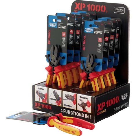 Draper 13608 XP1000 Counter Top Display of VDE 160mm 4-in-1 Tethered Combination Cutters & 180mm 4-in-1 Tethered Combination Cutters (10 Piece)