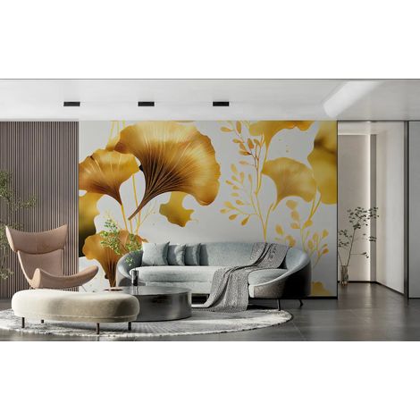 Papier peint feuillage ginkgos dores sur blanc 1 - 150 x 250 cm (1/2)