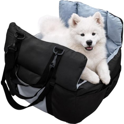 Seggiolino Auto per Cani di Piccola Media Taglia Sotto i 10 kg Trasportino Lettino per cani auto, Nero e Azzurro Chiaro (1/5)