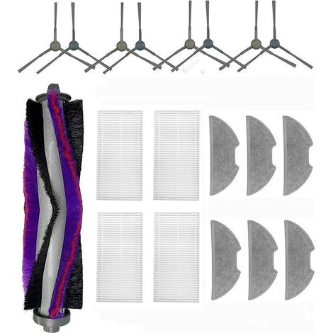 Kit accessoires de rechange pour aspirateur robot Eureka E10S, 1 brosse principale, 4 paires de brosses latérales, 4 filtres HEPA (1/5)