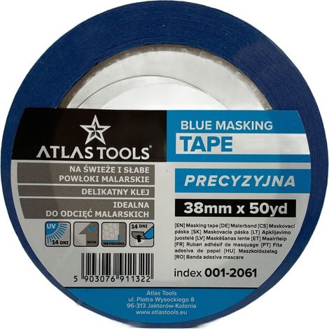 Cinta de pintor azul Atlas Tools, fina, de precisión, 38 mm/50 yardas (1/5)