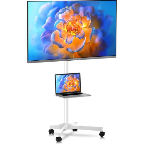 Meuble TV, Support TV roulettes Chariot, Chariot TV Portable avec étagère pour Ecran de 21-60 Pouces Plasma/LCD/LED, VESA Max 400x400 mm, Blanc (1/5)