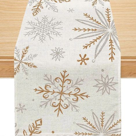 Chemin de table de Noël avec flocons de neige, décoration hivernale, décoration de table (33 x 229 cm) (1/5)