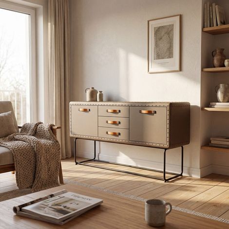 Sideboard 160 cm in 2 Designs, Industrial mit Struktur & Vintage mit Lederoptik (1/5)