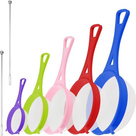 5 PCS Tamis Cuisine Plastique, Tamis Farine, Passoire de Cuisine avec Agitateur pour Filtrer Jus, Lait, Café, Riz et Légumes, Outils de Cuisine Multifonctions, Disponible en Diamètre 6/8/12/15/17cm (1/5)