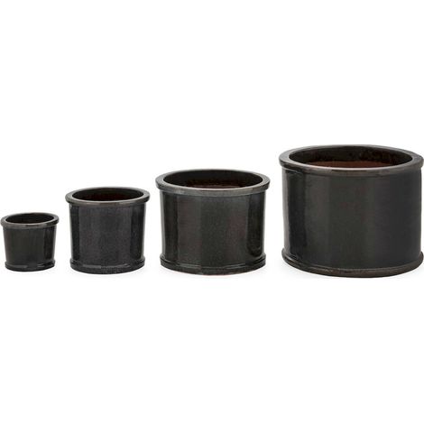 Cache pot en grès gris déchu effet contemporain et drainage optimal - gris déchu profond