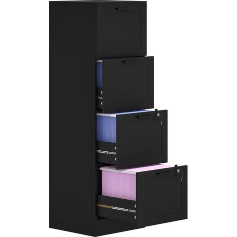 4 Drawer Filing Cabinet with Lock, Office Storage Cabinet with Adjustable Hanging Bars for A4 Letter Size Files, Black (1/5)