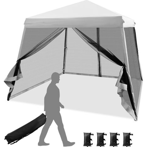 Tenda a tettoia con gambe inclinate pareti laterali in rete borsa a rullo, Gazebo altezza regolabile 3x3m Grigio (1/4)