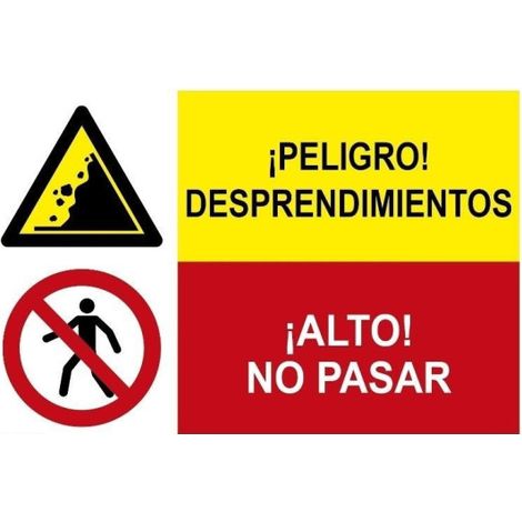 Señal combinada Peligro desprendimientos, alto no pasar SEKURECO                 Adhesivo vinilo