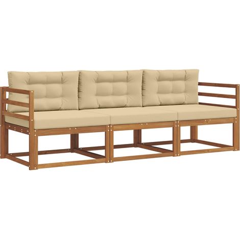 Set di divani da esterno con cuscino 3 pz Salotto da Giardino Naturale e Beige (1/5)