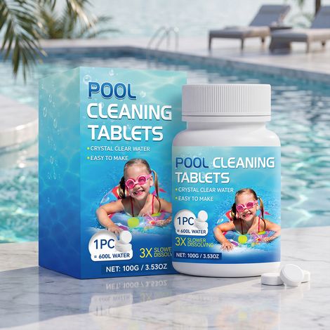 Pool cleaning tablets for daily cleaning of limescale and stains, reducing odors, easily dissolves in pool water for a clean and clear finish -- 100g -- BIEMMEDUE (1/5)
