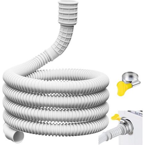 Tuyau d'évacuation flexible pour climatiseurs et déshumidificateurs, 2 m, avec pince adaptateur en caoutchouc pour découpe à la longueur souhaitée, blanc (1/5)