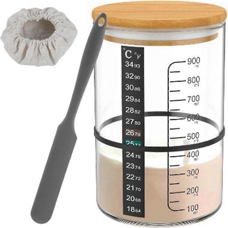 Bocal en verre pour levain, récipient de fermentation, cuve à large ouverture, idéal pour la cuisine et la pâtisserie. (1/5)