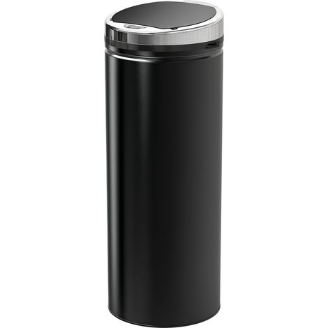 Bac à déchets à détecteur, en acier inoxydable, noir, 30,5 cm, 81,5 cm, pour maison et usage quotidien, format pratique