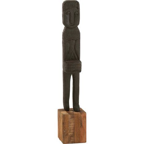 Statue boro en bois noir et naturel style ethnique décoratif - Noir et bois naturel (1/2)