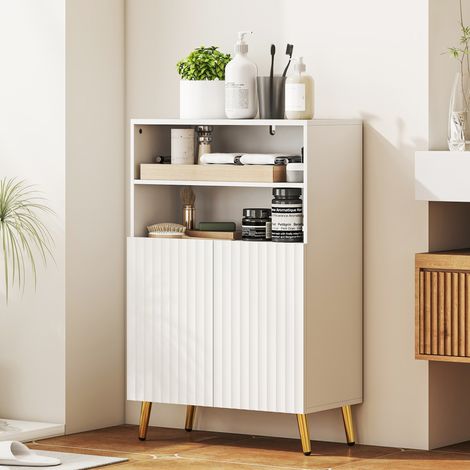 Meuble salle de bain armoire étroite, 5 niveaux portes cannelées à fermeture douce, 60x31.8x93cm, blanc