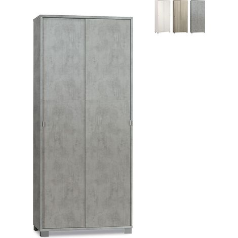 Armoire polyvalente à deux portes coulissantes avec étagères Beton Cemento 82x41x h190 cm (1/4)