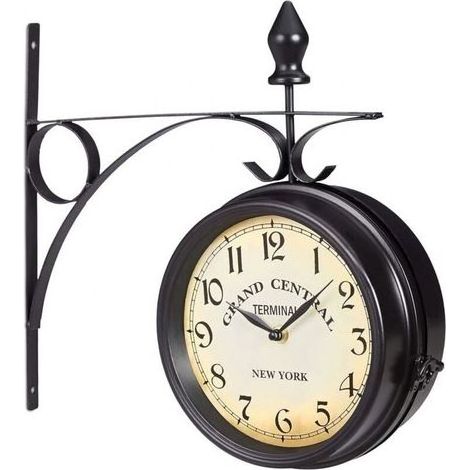 – Retro-Wanduhr im New Yorker Stil, 35 x 35 x 10 cm – Beidseitige Anzeige – Benötigt AA-Batterien – Vintage-Dekoration fürs Wohnzimmer – H x B x T 35 x (1/5)