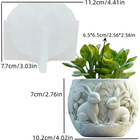 (Moule lapin SANS HZ) Moule en résine silicone pour pot de fleurs en résine, motif relief montagneux, ruisseau de montagne, eau courante, boîte de rangement, coupelle à bougie, moules en gypse (1/4)