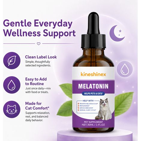 KineShineX Melatonin-Nahrungsergänzungsmittel für Haustiere, universelle beruhigende und stressreduzierende Tropfen (1/5)