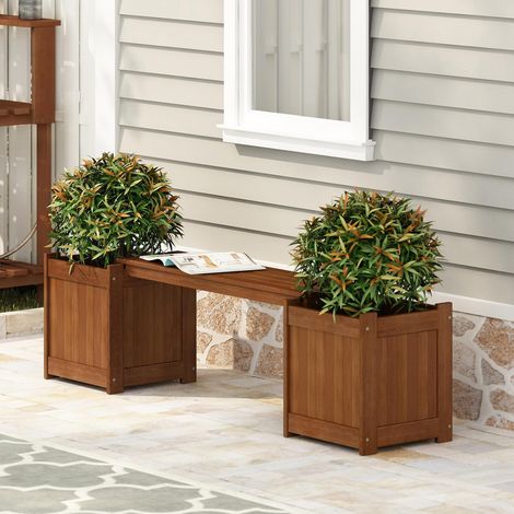 Jardinière avec Banc, bac à Fleurs en Bois Dur avec siège, boîte de Jardin Cube, en Huile de Teck, extérieur, intérieur, Jardin, terrasse, Balcon, Bois Clair (1/5)