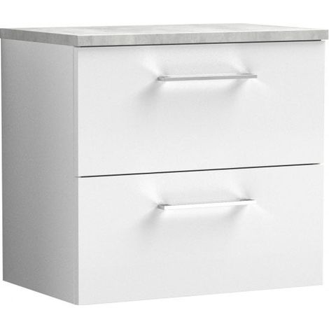 Nuie Arno Wall Hung 2-Drawer Vanity Unit with Bellato Grey Worktop 600mm Wide - Gloss White (1/5)