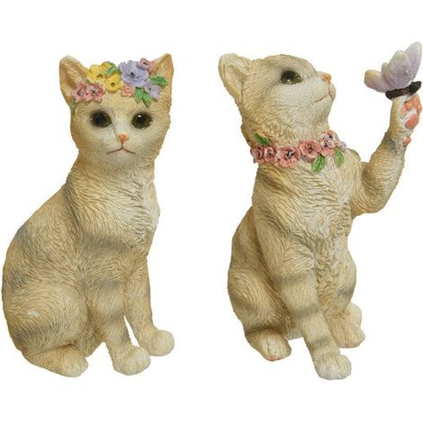 STATUA GATTO SEDUTO CON FIORI 10,5CM MARRONE MODELLO ASSORTITO