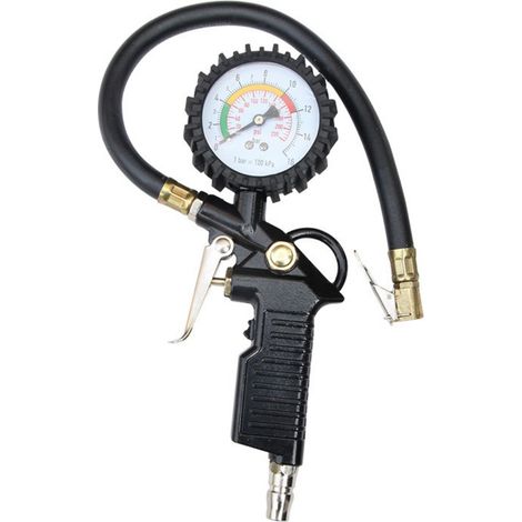 Manomètre numérique pour pneus, pistolet de gonflage avec adaptateur pour embout français // Coude métallique à 90° Compatible avec rallonge (1/5)