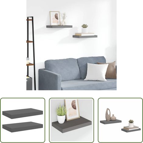 Étagère décorative - Étagère murale flottante 2 pcs Gris brillant 40x23x3,8 cm MDF (1/5)