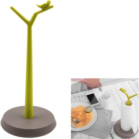 Green Monobloc Kitchen Roll Holder - Freestanding Vertical Roll Holder with Non-Slip Base and Bird Pattern, Suitable for Living Room and Bathroom, 360 x 160 mm (1/4)