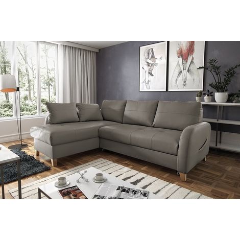 Canapé d'angle convertible en cuir de luxe italien , 5 places CONFORIA, taupe, angle gauche (1/5)