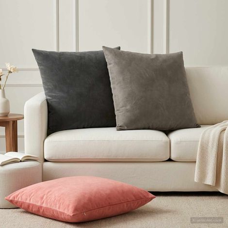 Irovami Lot de 2 housses de coussin, gris clair, velours, 65x65 cm (1/5)