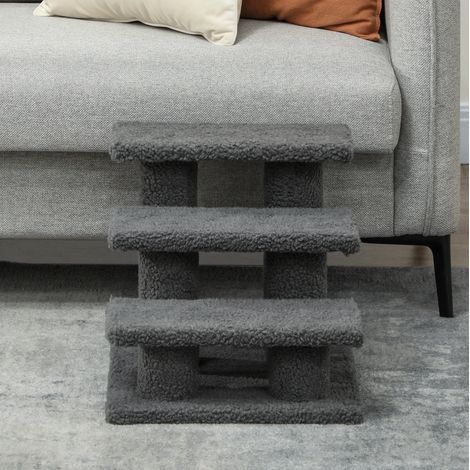 Escalier pour chat à 3 marches, aide pour animaux âgés ou jeunes, arbre à grimper et griffoir en peluche, 45 x 35 x 34 cm, charge 10 kg, gris – CHICFURN (1/5)
