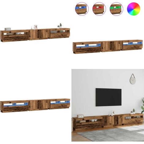 vidaXL Meuble TV avec lumières LED vieux bois bois d'ingénierie