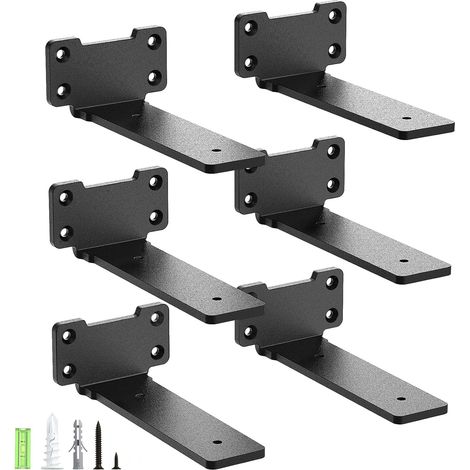 Lot de 6 - Support étagère - Fixation murale - Charge maximale 75 kg - Acier robuste - Intérieur - Noir - 15x15 cm