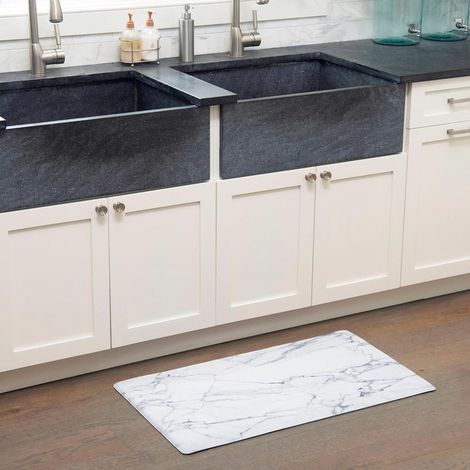 PVC Kitchen Floor Mat, Simple Marble Pattern, Oil-proof and Stain-resistant, Anti-fatigue, Thickened Carpet - Marble - Black and White - 44 x 75 x 1.0cm