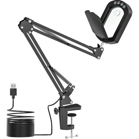 Lampe de Bureau Loupe, 15X 10X LED Loupe avec Lumière avec Cache-poussière, Lampe de Bureau avec 5 Modes de Couleurs Réglables pour Lecture, Réparation, Artisanat (1/5)